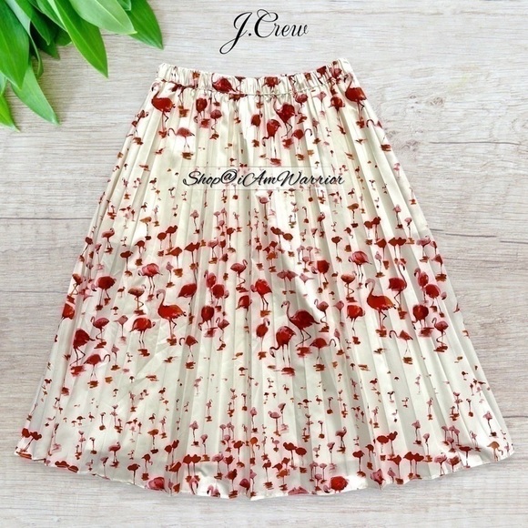 J.Crew flamingo print pleated a-line pull-on midi skirt *shop@iamwarrior - Picture 6 of 11